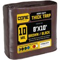 Core Tarps 10 ft L x 0.5 mm H x 8 ft W Heavy Duty 10 Mil Tarp, Brown/Black, Polyethylene CT-602-8X10